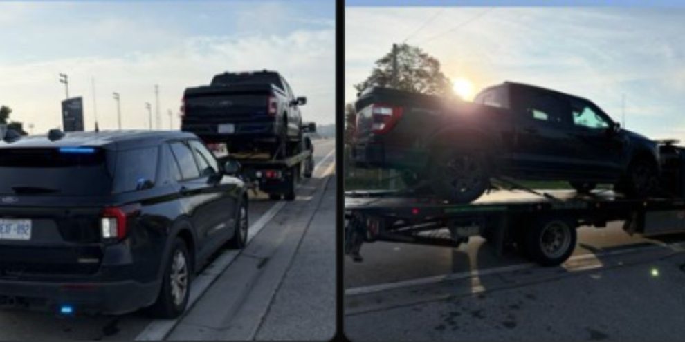 South Simcoe Police image related to a Barrie man charged with stunt driving and speeding after being clocked at 109 km/h in a 60 zone.