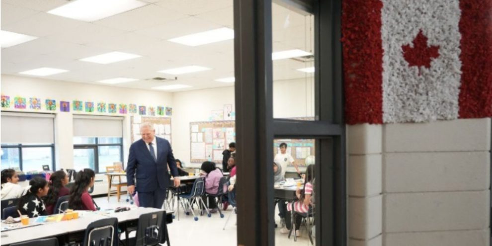 Ontario Premier Doug Ford visits students at Highfield Junior Public School in Toronto on March 11, 2026