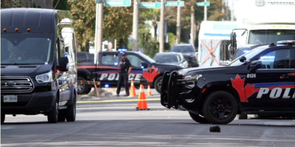 Police and Ontario Special Investigations Unit investigators at the Sons of Jacob Synagogue in Belleville, Ontario