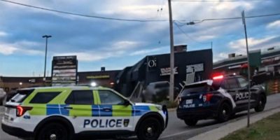 Two Barrie police cruisers at the scene of a traffic stop on Hart Drive on Sept. 25, 2026.