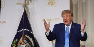 U.S. President Donald Trump speaks at the Andrew W. Mellon Auditorium in Washington on Sept. 29, 2026.