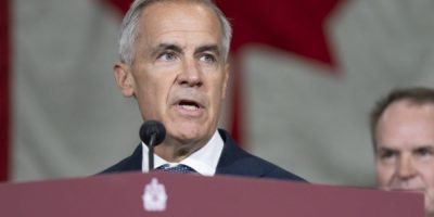 Prime Minister Mark Carney speaks at the Alstom plant in Thunder Bay
