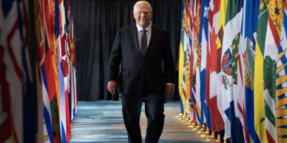 Ontario Premier Doug Ford arrives for the First Ministers Meeting in Charlottetown on July 23, 2026.