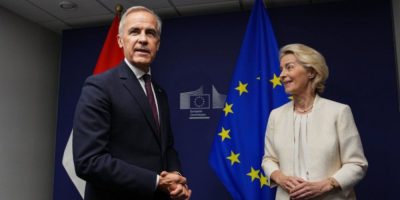 Prime Minister Mark Carney and European Commission President Ursula von der Leyen meet at the European Parliament in Strasbourg, France.