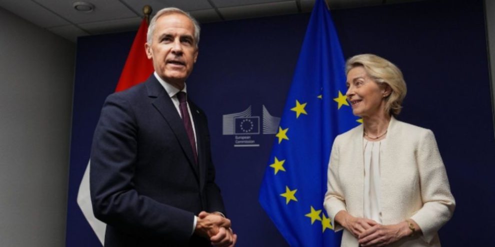 Prime Minister Mark Carney and European Commission President Ursula von der Leyen meet at the European Parliament in Strasbourg, France.