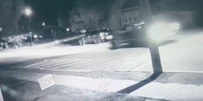 Surveillance image of a dark pickup truck believed to be linked to an overnight vandalism spree in Gravenhurst.