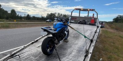 OPP motorcycle stopped on Highway 26 in Collingwood after being clocked at 207 km/h