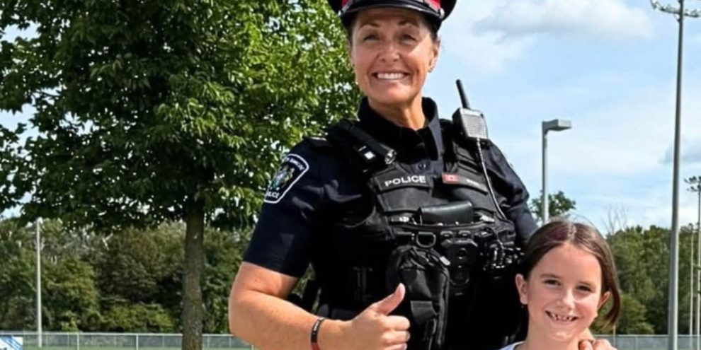 South Simcoe Police Constable Penni Sisak and her daughter in a back-to-school photo.