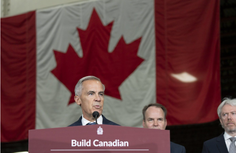 Prime Minister Mark Carney speaks at the Alstom plant in Thunder Bay, Ont.