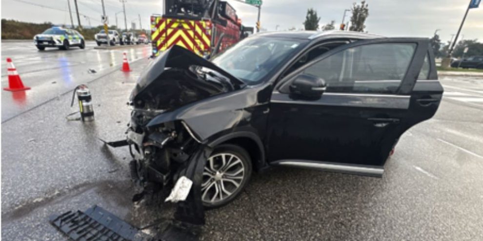 Barrie Police are investigating a two-vehicle collision at Duckworth Street and Bell Farm Road in Barrie on October 13, 2026.