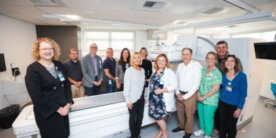 Collingwood General and Marine Hospital leadership, staff, board chair, Foundation leaders and a patient and family advisor mark the introduction of new SPECT-CT technology.