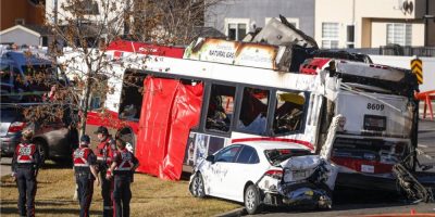 Police and fire crews respond to a fatal crash involving two Calgary transit buses and multiple vehicles on Thursday, October 15, 2026.