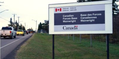 Entrance to Canadian Forces Base Wainwright in Alberta on Oct. 19, 2026.