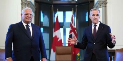 Prime Minister Mark Carney meets with Ontario Premier Doug Ford in Ottawa on Oct. 21, 2026.