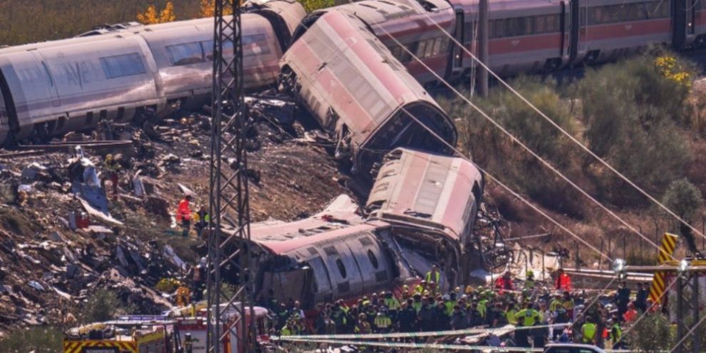 Emergency crews respond to a collision between two high-speed trains in Urda, Spain, on October 28, 2026.