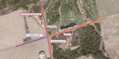 Map showing the McKay Road and Huronia Road intersection closure in south Barrie.
