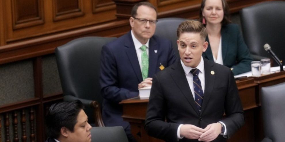 Ontario Liberal MPP Tyler Watt speaks in the Ontario legislature at Queen's Park in Toronto on June 2, 2026.
