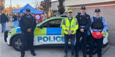 Barrie Police Auxiliary Officers and Citizens on Patrol volunteers taking part in Halloween Pumpkin Patrols.