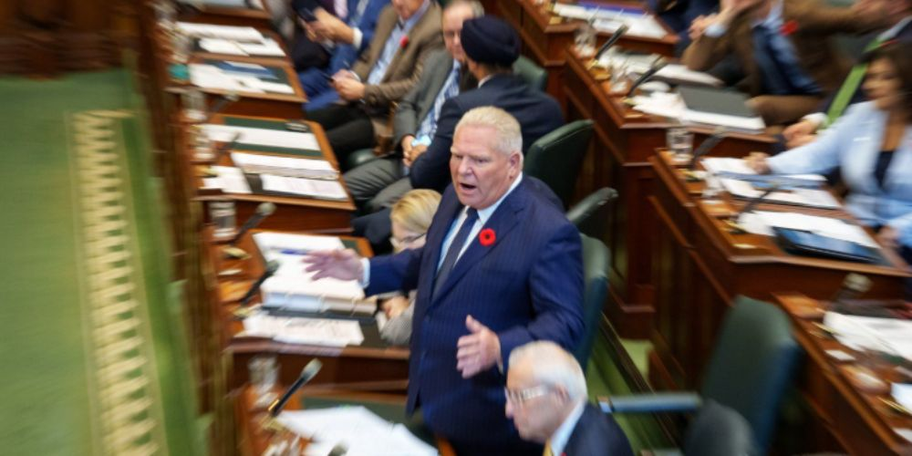 Ontario Premier Doug Ford speaks during question period at the Ontario legislature in Toronto on Oct. 27, 2026.