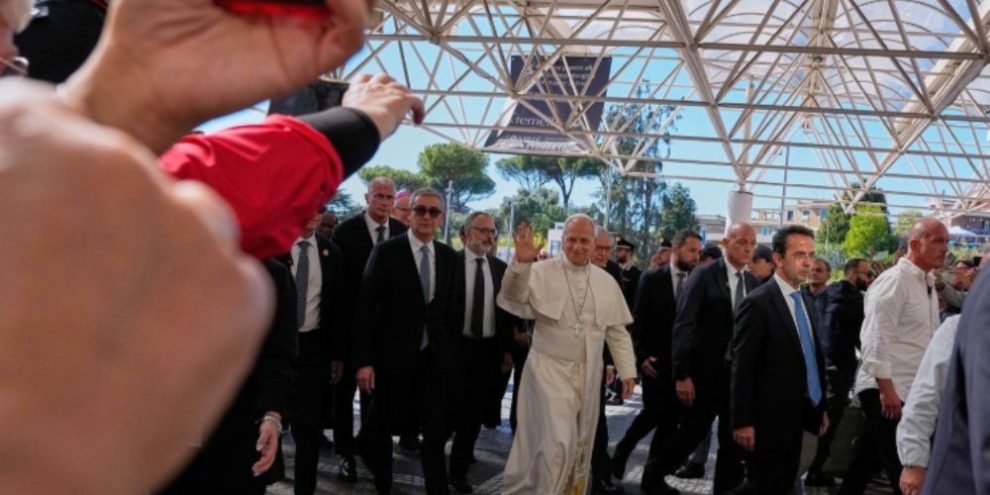 Pope Leo XIV arrives at the Agostino Gemelli Polyclinic in Rome on October 13, 2026.