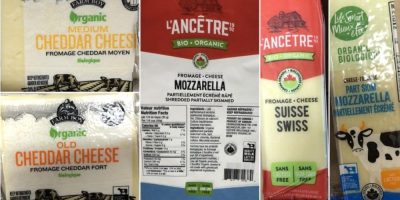 Composite image of Farm Boy, L’Ancêtre and Life Smart organic cheese products included in a listeria recall.