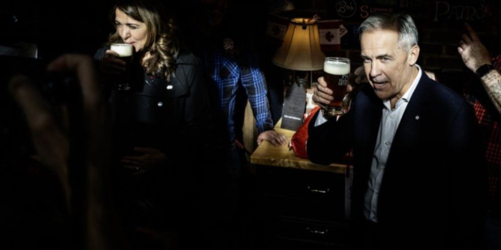 Prime Minister Mark Carney attends a national unity rally in Red Deer with Alberta Premier Danielle Smith on October 16, 2026.
