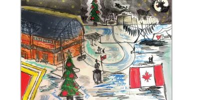 “New Terminal By The Bay,” the winning artwork by Ruby Zimmerman for Barrie’s 2025 Christmas card art contest.