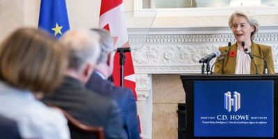 European Commission President Ursula von der Leyen speaks ahead of the Canada-EU summit in Montreal on Oct. 29, 2026.
